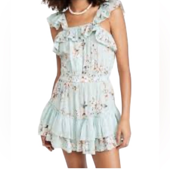 NEW Pilyq Floral Mini Dress Mint Pink Ruffles Lace XS - Picture 1 of 11